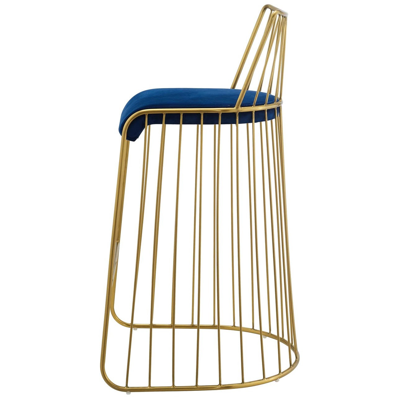 Rivulet Gold Stainless Steel Upholstered Velvet Bar Stool, Velvet Fabric Metal Steel, Gold Navy 15202