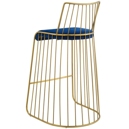Rivulet Gold Stainless Steel Upholstered Velvet Bar Stool, Velvet Fabric Metal Steel, Gold Navy 15202