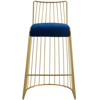Rivulet Gold Stainless Steel Upholstered Velvet Bar Stool, Velvet Fabric Metal Steel, Gold Navy 15202