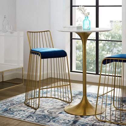Rivulet Gold Stainless Steel Upholstered Velvet Bar Stool, Velvet Fabric Metal Steel, Gold Navy 15202