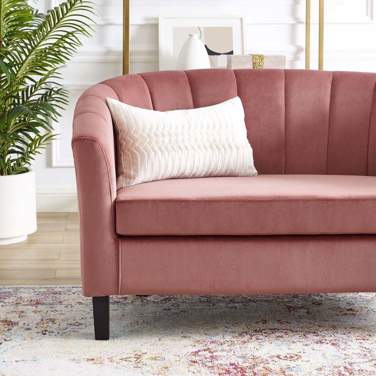 Prospect Channel Tufted Upholstered Velvet Loveseat, Velvet Fabric, Rose Red 15320