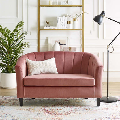 Prospect Channel Tufted Upholstered Velvet Loveseat, Velvet Fabric, Rose Red 15320