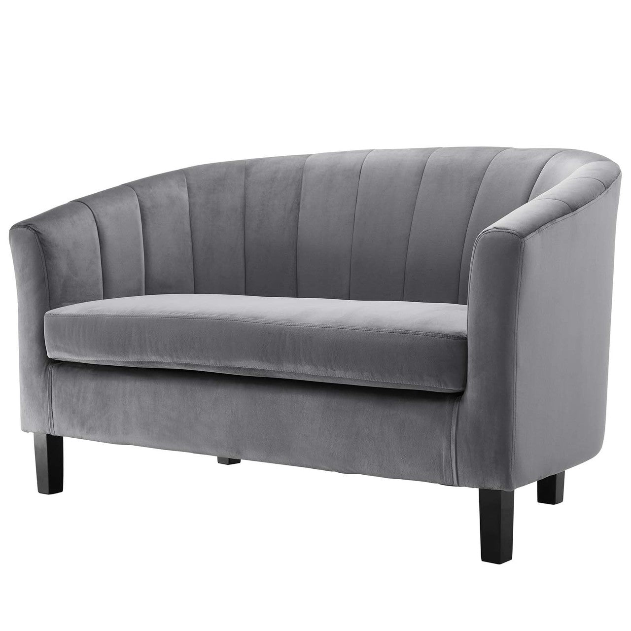 Prospect Channel Tufted Upholstered Velvet Loveseat, Velvet Fabric, Grey Gray 15050