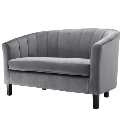 Prospect Channel Tufted Upholstered Velvet Loveseat, Velvet Fabric, Grey Gray 15050