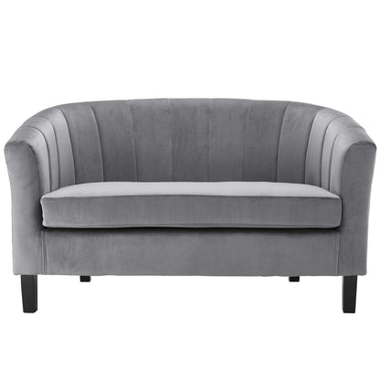 Prospect Channel Tufted Upholstered Velvet Loveseat, Velvet Fabric, Grey Gray 15050