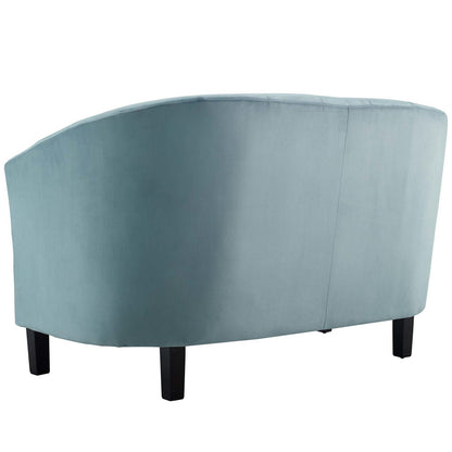 Prospect Channel Tufted Upholstered Velvet Loveseat, Velvet Fabric, Light Blue 15051