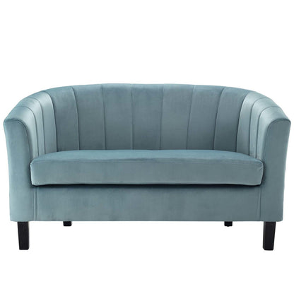 Prospect Channel Tufted Upholstered Velvet Loveseat, Velvet Fabric, Light Blue 15051