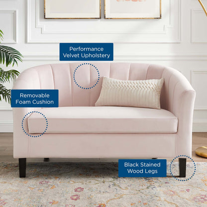 Prospect Channel Tufted Performance Velvet Loveseat, Velvet, Pink, 18153
