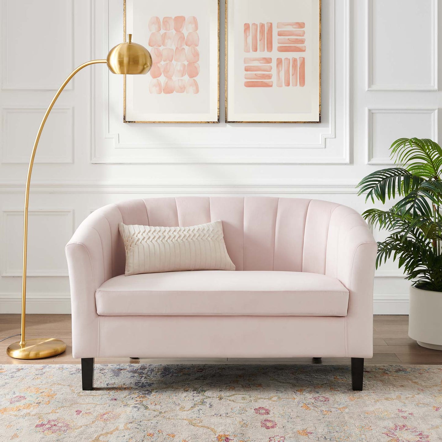 Prospect Channel Tufted Performance Velvet Loveseat, Velvet, Pink, 18153