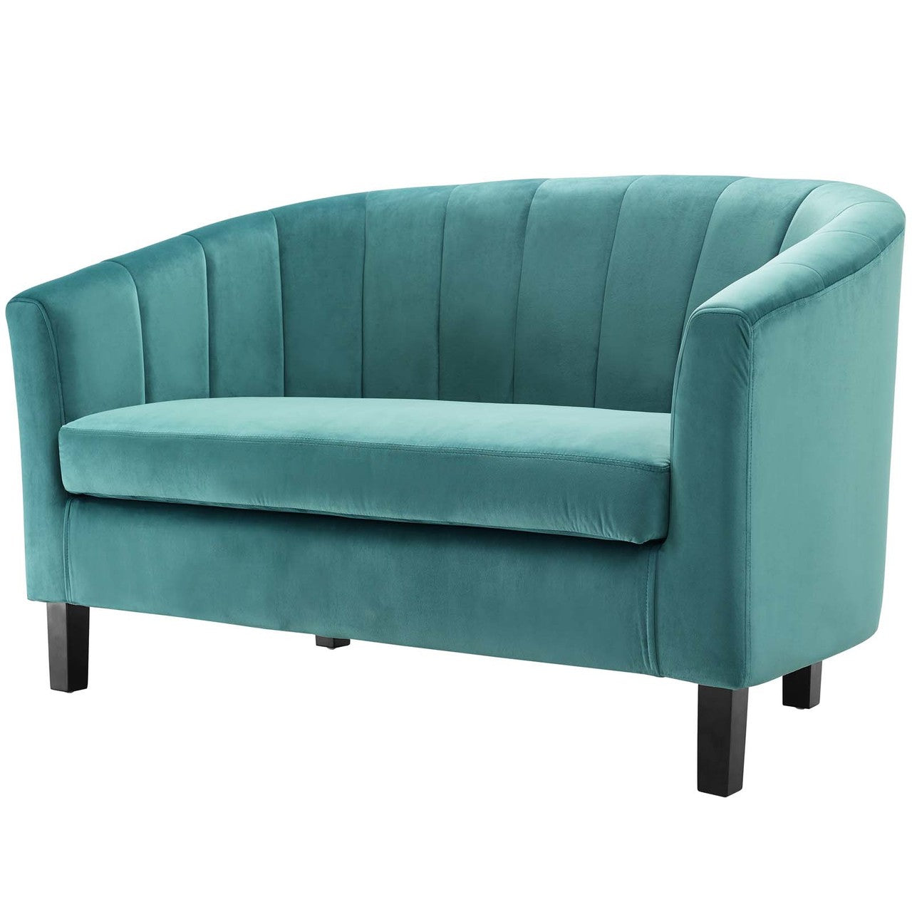 Prospect Channel Tufted Upholstered Velvet Loveseat, Velvet Fabric, Aqua Blue 15053