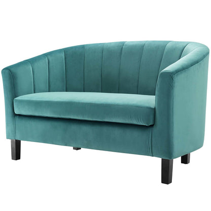 Prospect Channel Tufted Upholstered Velvet Loveseat, Velvet Fabric, Aqua Blue 15053