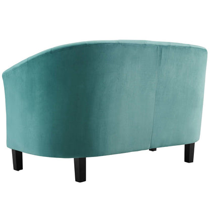 Prospect Channel Tufted Upholstered Velvet Loveseat, Velvet Fabric, Aqua Blue 15053