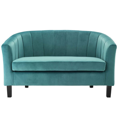 Prospect Channel Tufted Upholstered Velvet Loveseat, Velvet Fabric, Aqua Blue 15053