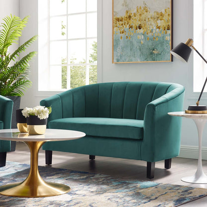 Prospect Channel Tufted Upholstered Velvet Loveseat, Velvet Fabric, Aqua Blue 15053