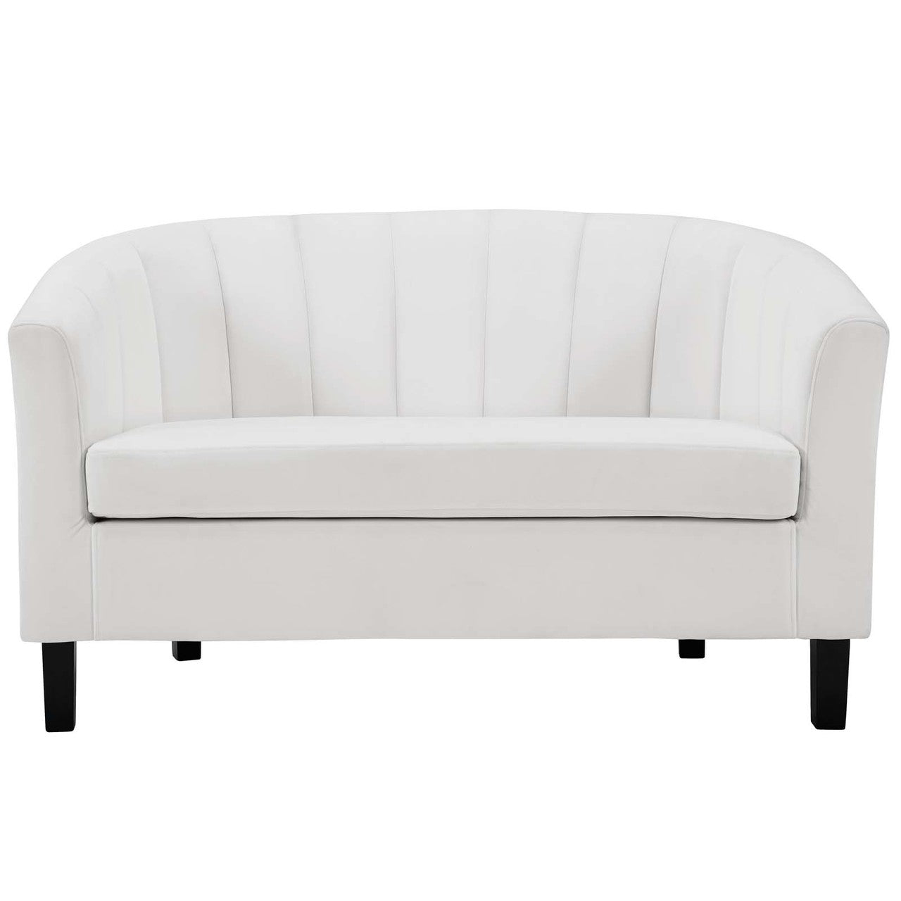 Prospect Channel Tufted Upholstered Velvet Loveseat, Velvet Fabric, White 15321
