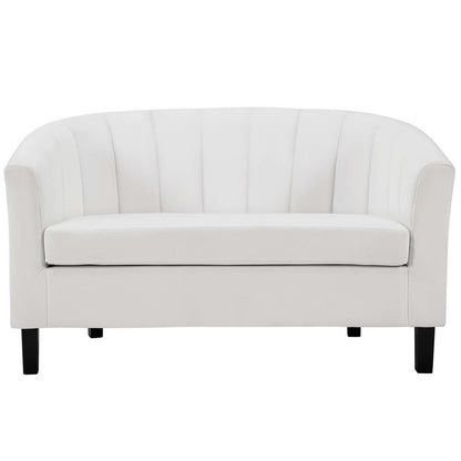 Prospect Channel Tufted Upholstered Velvet Loveseat, Velvet Fabric, White 15321