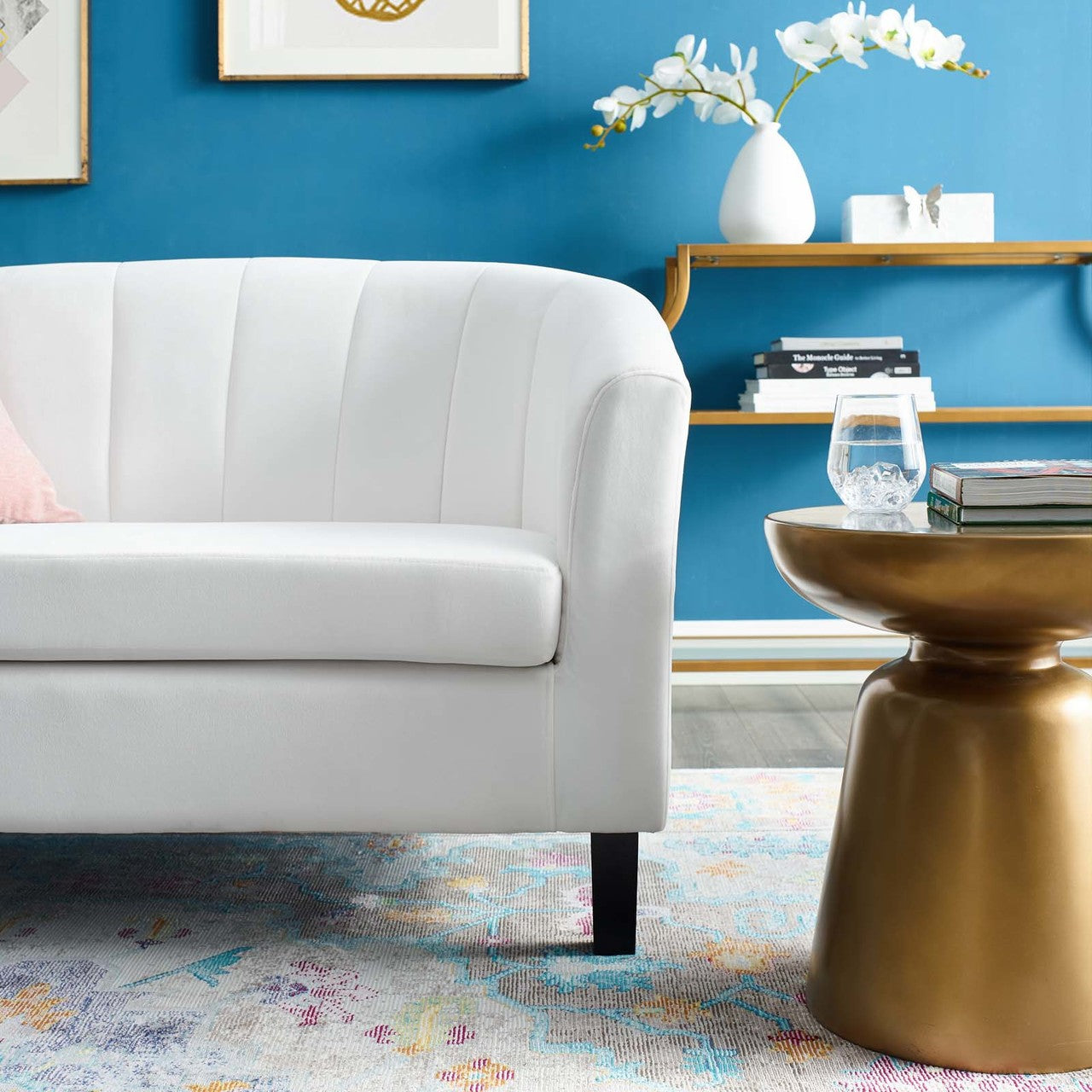 Prospect Channel Tufted Upholstered Velvet Loveseat, Velvet Fabric, White 15321