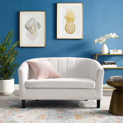 Prospect Channel Tufted Upholstered Velvet Loveseat, Velvet Fabric, White 15321