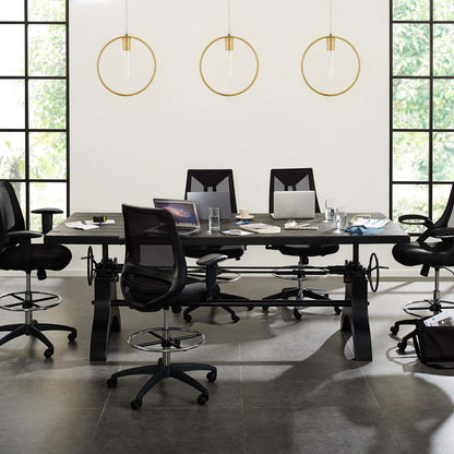 Genuine 96" Crank Height Adjustable Rectangle Dining and Conference Table, Wood Metal Steel, Black, 17282