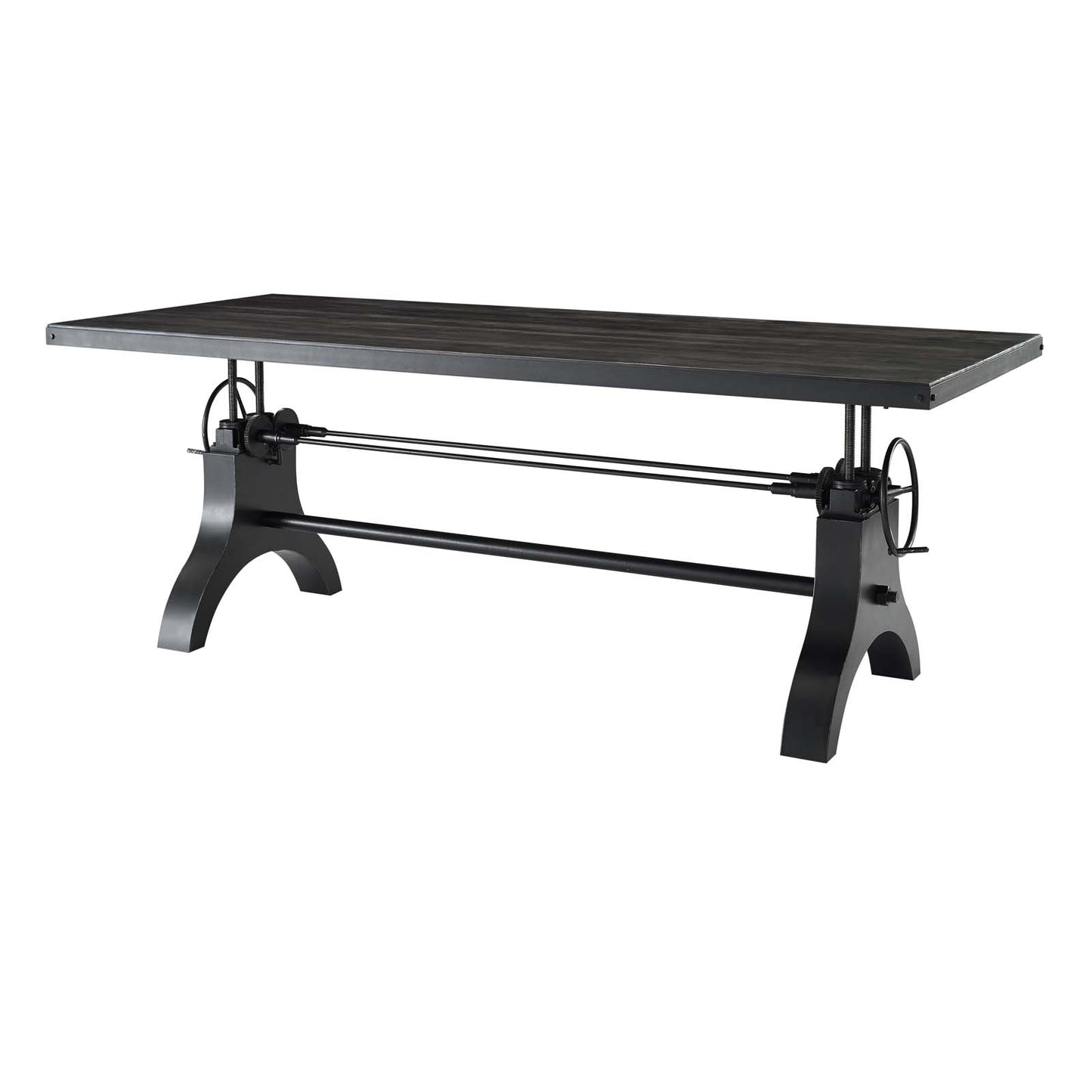 Genuine 96" Crank Height Adjustable Rectangle Dining and Conference Table, Wood Metal Steel, Black, 17282