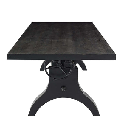 Genuine 96" Crank Height Adjustable Rectangle Dining and Conference Table, Wood Metal Steel, Black, 17282
