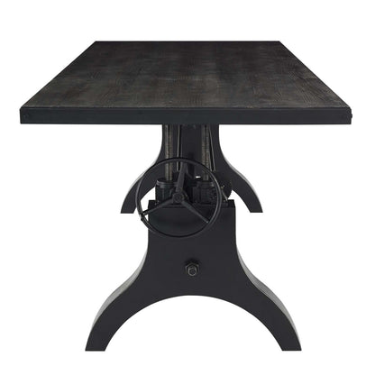 Genuine 96" Crank Height Adjustable Rectangle Dining and Conference Table, Wood Metal Steel, Black, 17282