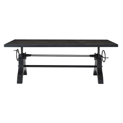Genuine 96" Crank Height Adjustable Rectangle Dining and Conference Table, Wood Metal Steel, Black, 17282