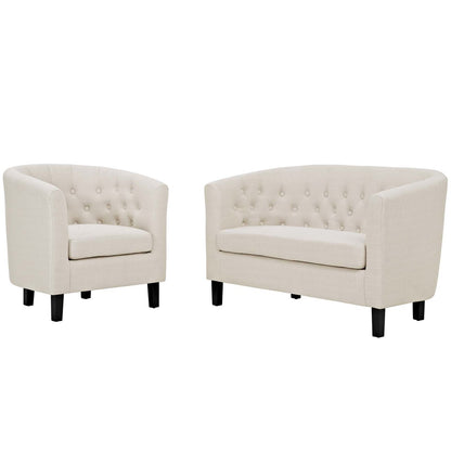Prospect 2 Piece Upholstered Fabric Loveseat and Armchair Set, Fabric, Beige 14196