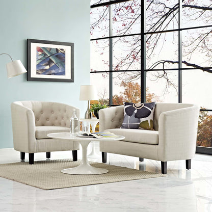 Prospect 2 Piece Upholstered Fabric Loveseat and Armchair Set, Fabric, Beige 14196