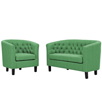 Prospect 2 Piece Upholstered Fabric Loveseat and Armchair Set, Fabric, Green 14198