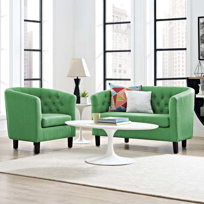 Prospect 2 Piece Upholstered Fabric Loveseat and Armchair Set, Fabric, Green 14198