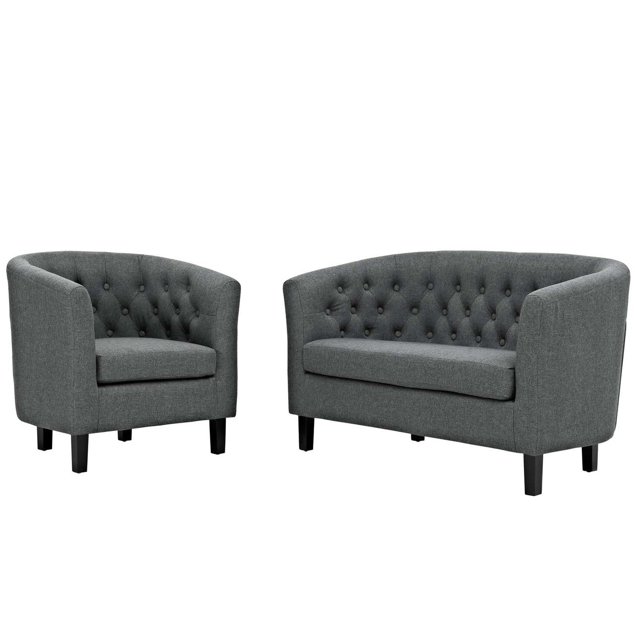Prospect 2 Piece Upholstered Fabric Loveseat and Armchair Set, Fabric, Grey Gray 14199