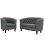 Prospect 2 Piece Upholstered Fabric Loveseat and Armchair Set, Fabric, Grey Gray 14199
