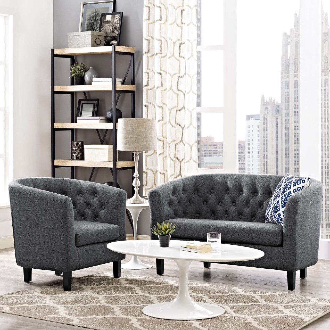 Prospect 2 Piece Upholstered Fabric Loveseat and Armchair Set, Fabric, Grey Gray 14199