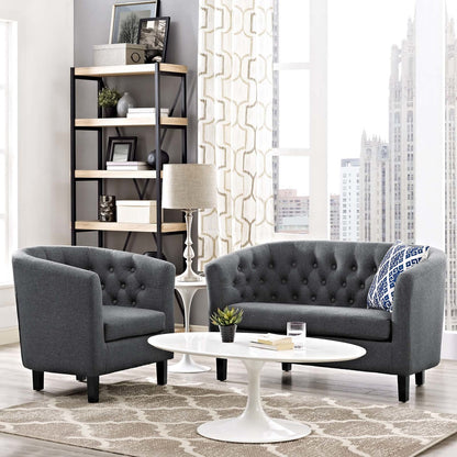 Prospect 2 Piece Upholstered Fabric Loveseat and Armchair Set, Fabric, Grey Gray 14199