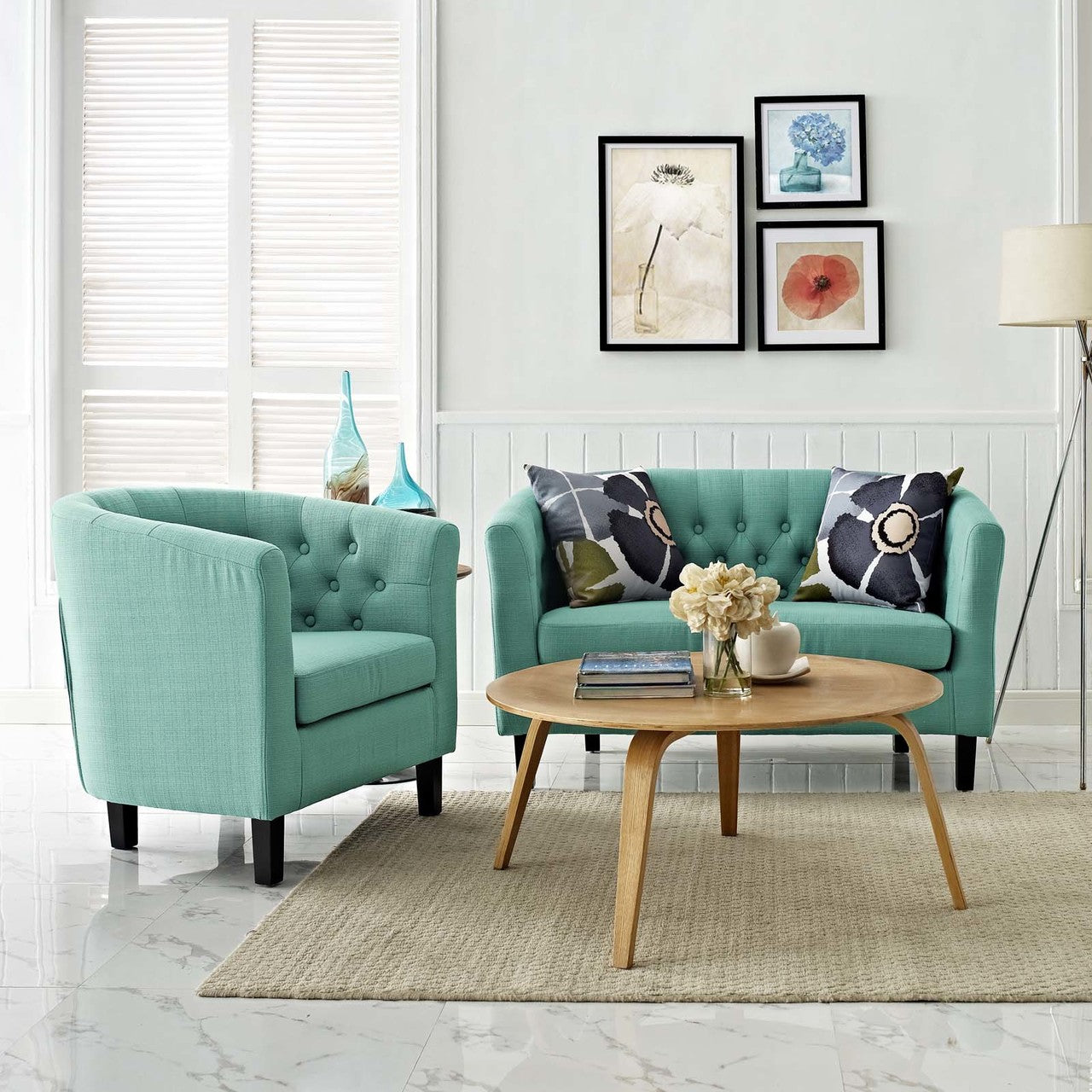 Prospect 2 Piece Upholstered Fabric Loveseat and Armchair Set, Fabric, Blue 14200