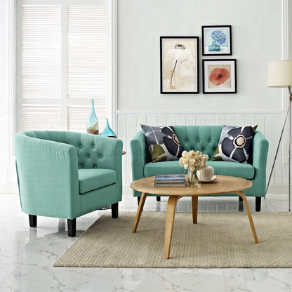 Prospect 2 Piece Upholstered Fabric Loveseat and Armchair Set, Fabric, Blue 14200