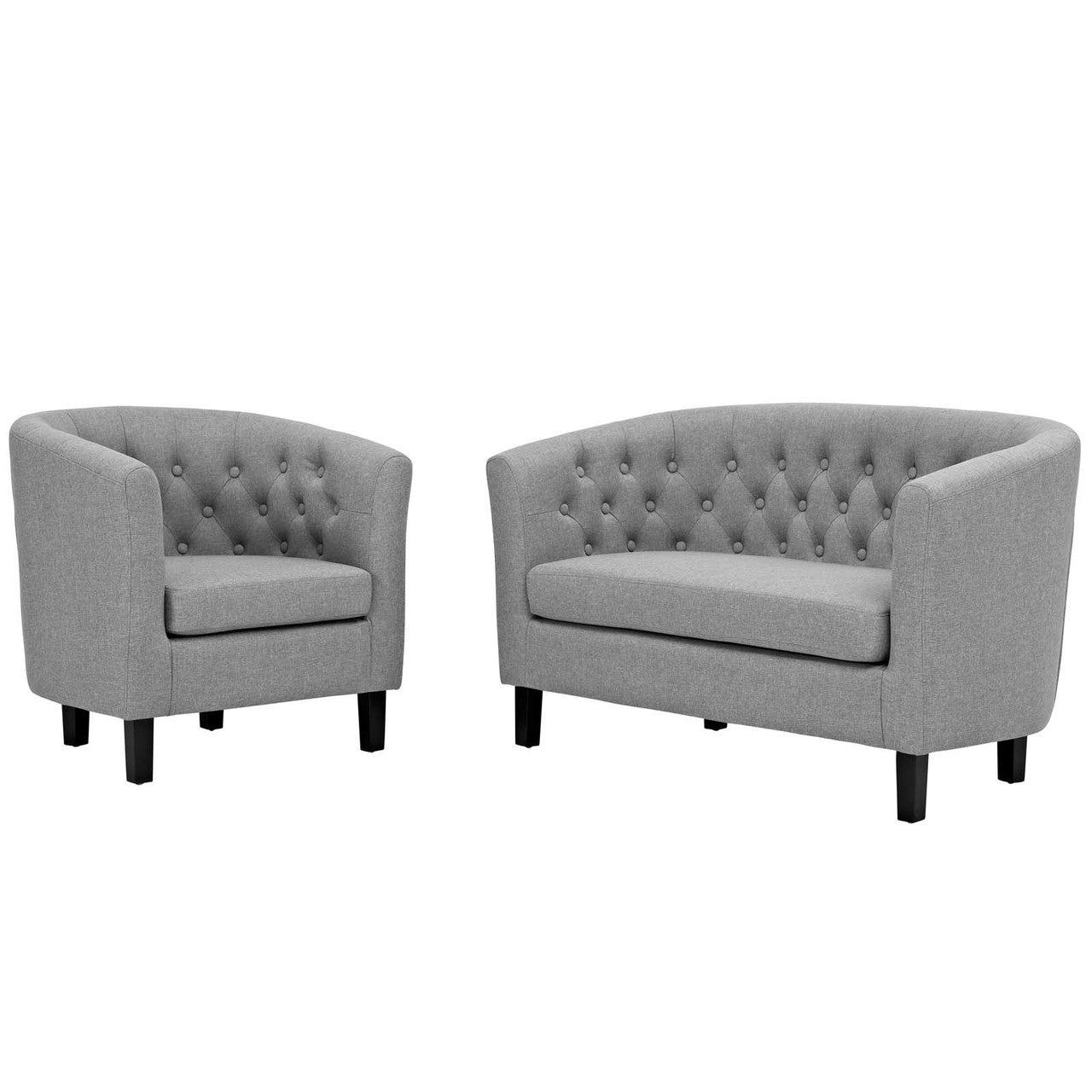 Prospect 2 Piece Upholstered Fabric Loveseat and Armchair Set, Fabric, Light Grey Gray 14201