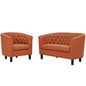 Prospect 2 Piece Upholstered Fabric Loveseat and Armchair Set, Fabric, Orange 14202