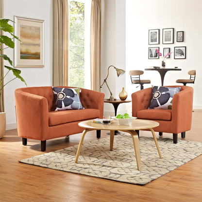 Prospect 2 Piece Upholstered Fabric Loveseat and Armchair Set, Fabric, Orange 14202