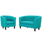 Prospect 2 Piece Upholstered Fabric Loveseat and Armchair Set, Fabric, Blue 14203