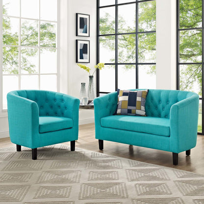 Prospect 2 Piece Upholstered Fabric Loveseat and Armchair Set, Fabric, Blue 14203