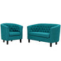 Prospect 2 Piece Upholstered Fabric Loveseat and Armchair Set, Fabric, Aqua Blue 14204