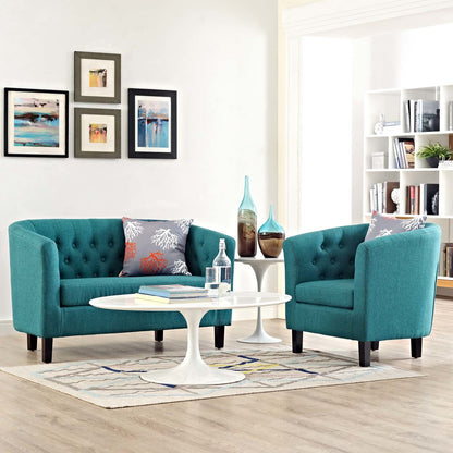 Prospect 2 Piece Upholstered Fabric Loveseat and Armchair Set, Fabric, Aqua Blue 14204