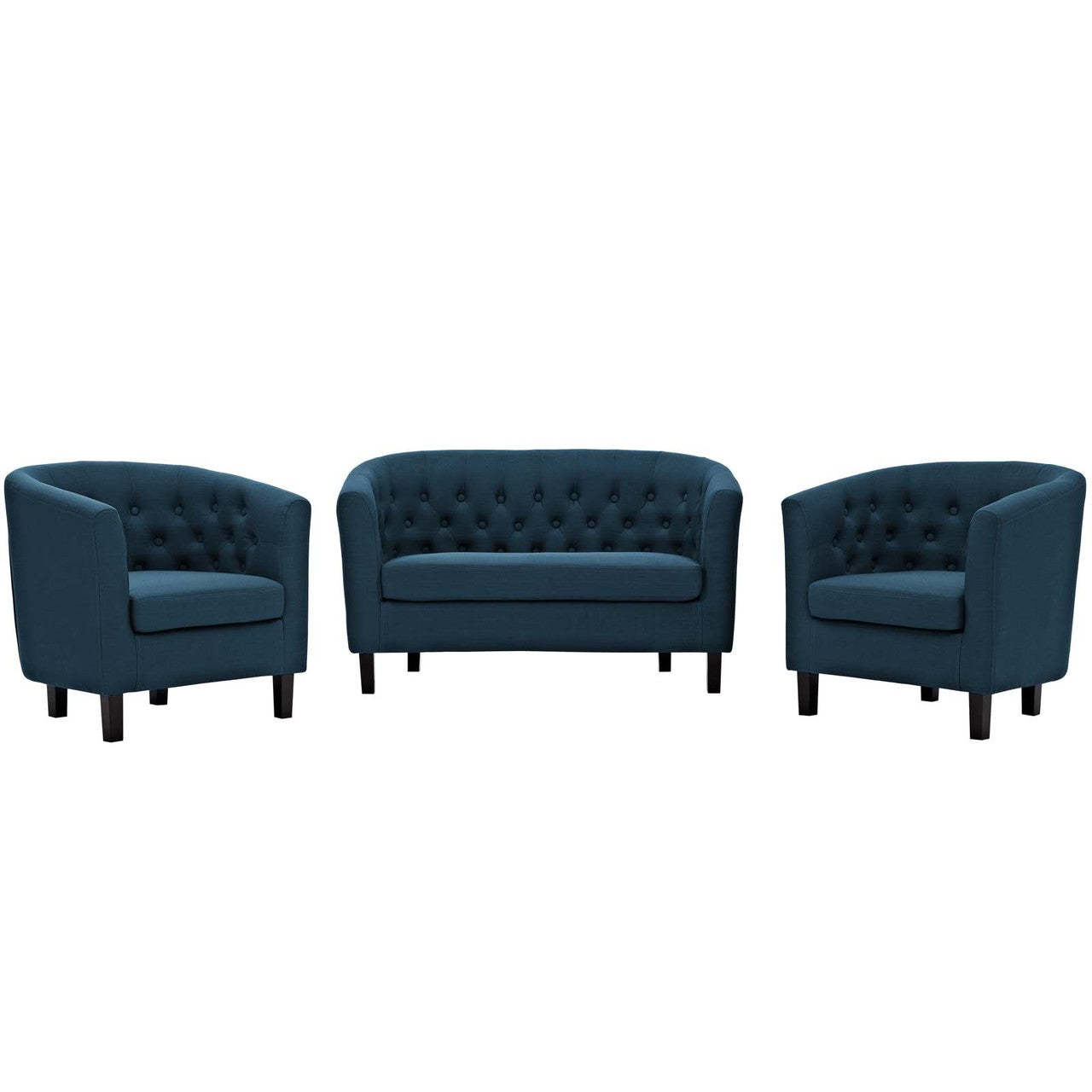 Prospect 3 Piece Upholstered Fabric Loveseat and Armchair Set, Fabric, Navy Blue 14205