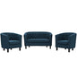 Prospect 3 Piece Upholstered Fabric Loveseat and Armchair Set, Fabric, Navy Blue 14205