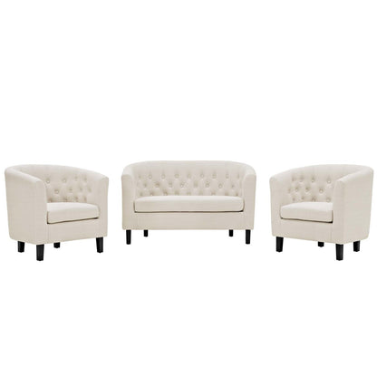Prospect 3 Piece Upholstered Fabric Loveseat and Armchair Set, Fabric, Beige 14206