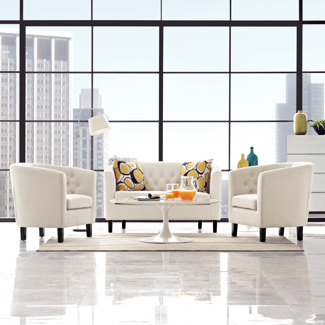 Prospect 3 Piece Upholstered Fabric Loveseat and Armchair Set, Fabric, Beige 14206