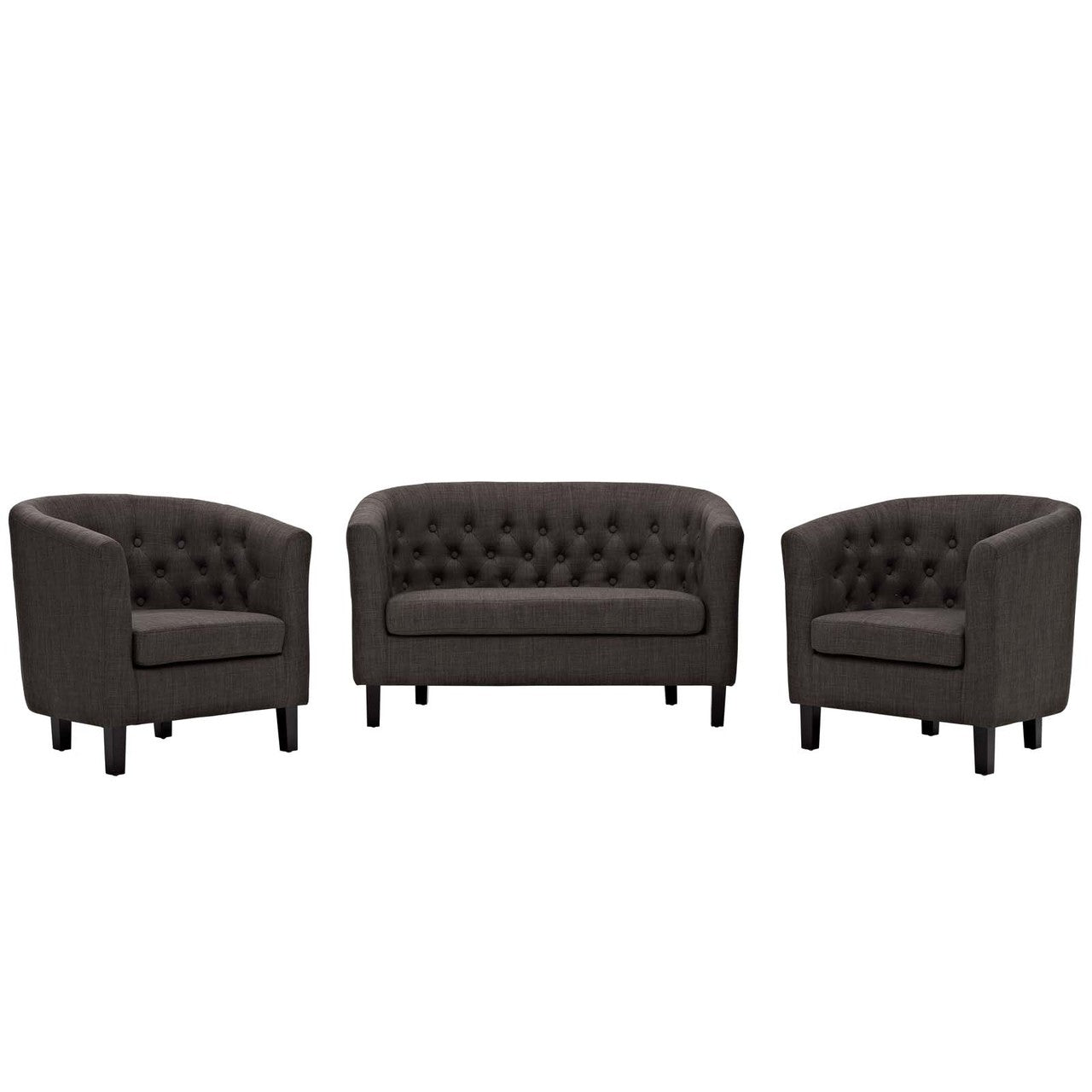 Prospect 3 Piece Upholstered Fabric Loveseat and Armchair Set, Fabric, Brown 14207