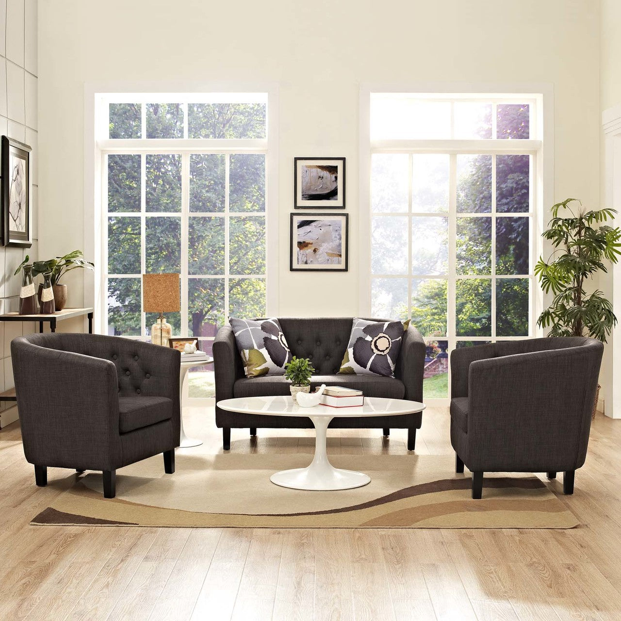 Prospect 3 Piece Upholstered Fabric Loveseat and Armchair Set, Fabric, Brown 14207